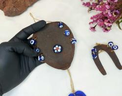 Antika At Nalı Nazarlık - El İşi Tasarım Nazar Boncuğu - Nazar Cam Boncuklu Nazarlık - Otel - Dükkan Kapı Duvar Süsü - 2 Adet