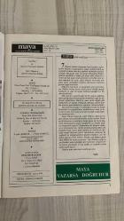 MAYA DERGİSİ – HAZİRAN 1992 – SAYI 6 – YIL: 14 – 64 SAYFA KAPAK: ELÇİBEY – AZERBAYCAN CUMHURBAŞKANI – “ARİF OLAN ANLAR!” – KOALİSYONA GÜVENOYU – BAYRAMINIZ KUTLU OLSUN – MAYA’DAN MEKTUP: MESUT YILMAZ’IN SEÇİM STRATEJİSİ – YILDIRIM AKBULUT’TAN DEVRALINAN SİYASİ MİRAS – SEÇİM ÖNCESİ MUHALEFETİN DİLİ – AYIN İÇİNDEN: NECMETTİN ÖNDER’DEN “ÇARPIK SİYASİ GELİŞMELER” – DURUM ÇİÇEĞİ İLLÜSTRASYONU – MAYA’NIN YORUMU: “KANIRTA KANIRTA” – DYP’NİN SEÇİM ZAFERİ – ANAP’IN SON KULLANMA TARİHİ – SHP’NİN KOALİSYONDAKİ BAŞARISI – RP’NİN UMDUĞUNU BULAMAMASI – HP, IDP, SP’NİN SİLİNİŞİ – SEMİH BALCIOĞLU’NDAN “KOALİSYON” KARİKATÜRÜ – ESKİMEYEN KARİKATÜRLER: RAMİZ GÖKÇE’DEN PENGUENLİ PORTRE – “KİM KİME, KİMİN İÇİN?”: TBMM AÇILIŞINDA CİNDORUK–ÖZAL GERİLİMİ – BİR SÖYLEŞİ: ÖMER TURAÇ İLE MÜZİK VE PİYANO ÜZERİNE – 1991 ATATÜRK KÜLTÜR MERKEZİ RESİTALİ – CEMAL REŞİT REY, ULVİ CEMAL ERKİN, ADNAN SAYGUN ÜZERİNE – ANILARLA SOHBET: M. RAUF ALANYALI’DAN MAHİR HOCA ANILARI – TEKİN ERER’DEN “ANLAMAK KOLAY DEĞİL” – DEMİREL