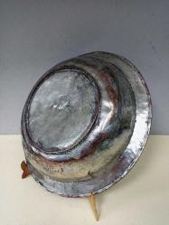 Antika Osmanlı Saz Tuğralı - Tarihli Dövme Bakır Sahan