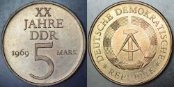 DOĞU ALMANYA 5 MARK 1969 SİRKÜLASYON HATIRA-DDR 20. YIL DEMOKRATİK ALMANYA. ÇİL(-)