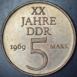 DOĞU ALMANYA 5 MARK 1969 SİRKÜLASYON HATIRA-DDR 20. YIL DEMOKRATİK ALMANYA. ÇİL(-)