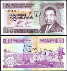 Burundi 100 frank 2010 Çil /  SPECIMEN