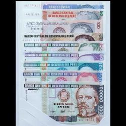 Peru 10-100.000 intis 1987-90 Çil /  9 adet banknot set, özel föyünde