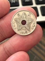 BELÇİKA KONGOSU 1919 YILI 5 CENTIM