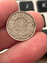 İSVİÇRE 1944 YILI GÜMÜŞ 1/2 FRANK GÜMÜŞ