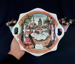 Eski Mevlana Tabak - Derin Kase Sunumluk - Semazen - Konya - Mevlana Temalı TaMELAMİN TABAK