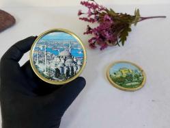 Eski Aya Sofya ve Süleymaniye Cami Mini Tabak - Dekor - Bardak Altı  - İstanbul Temalı Hediyelik - 2 Adet