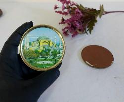 Eski Aya Sofya ve Süleymaniye Cami Mini Tabak - Dekor - Bardak Altı  - İstanbul Temalı Hediyelik - 2 Adet