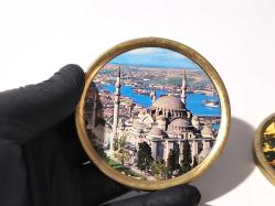 Eski Aya Sofya ve Süleymaniye Cami - Boğaz Köprüsü Mini Tabak - Dekor - Bardak Altı  - İstanbul Temalı Hediyelik - 6 Adet