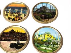 Eski Aya Sofya ve Süleymaniye Cami - Boğaz Köprüsü Mini Tabak - Dekor - Bardak Altı  - İstanbul Temalı Hediyelik - 6 Adet