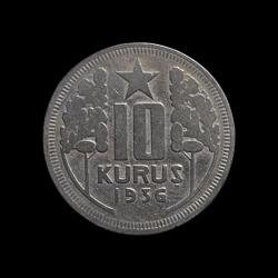 10 Kuruş 1936, KM#863, XF-45, ÇÇT
