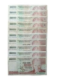 7. Emisyon 100.000 Türk Lirası  Harf Serili 10 Adet Koleksiyon Kağıt Para.