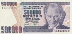 Koleksiyon Ürünü 7. Emisyon 500.000 Türk Lirası K14 14121328 seri numaralı Çil