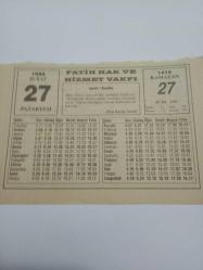 27 Şubat 1995-Orijinal Takvim Yaprağı-Doğum Günü-Söz,Nişan,Nikâh,Düğün ve Önemli Günler Hediyesi-Fatih Hak ve Hizmet Vakfı-Ayet/Hadis(Ebu Davut,Nesei)-Fitre(Sadaka-ı Fıtr)-(Jonathan Swift)-Boş Şişe