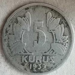 TÜRKİYE  1939    5   KURUŞ