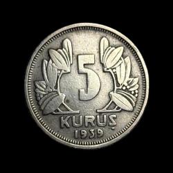 5 Kuruş 1939, KM#862, MS-63, ÇİL