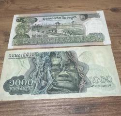 Eski Kamboçya Parası 500 Riels ve 1000 Riels