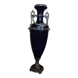 Fransa Menşei Liberty Kobalt Mavi Cam Vazo - Orijinal Bronz