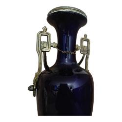 Fransa Menşei Liberty Kobalt Mavi Cam Vazo - Orijinal Bronz