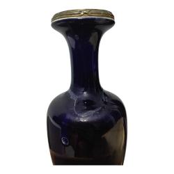 Fransa Menşei Liberty Kobalt Mavi Cam Vazo - Orijinal Bronz