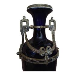 Fransa Menşei Liberty Kobalt Mavi Cam Vazo - Orijinal Bronz