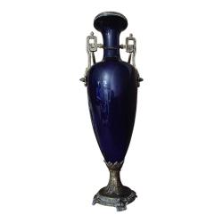 Fransa Menşei Liberty Kobalt Mavi Cam Vazo - Orijinal Bronz