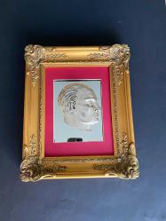 GÜMÜŞ SIVAMA ATATÜRK SİLÜETİ ESKİ AHŞAP ÇERÇEVEDE