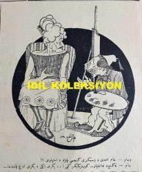 Osmanlıca Akbaba Mizah Dergisi-Gazetesi, Orijinal Dönem Basım, (Ottoman Magazine-Newspaper) - 23 Haziran 1924 - Sayı: 162 - Rumi: 23 Haziran 1340 - Hicri: 22 Zilkade 1342 - Karikatürist Ramiz Gökçe'nin Mussolini Temalı Çalışması: 