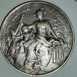 FRANSA  1907  10 CENTIMES  DELİK HALİYLE