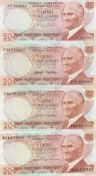6.EMİSYON 20 TL 4 ayrı Emisyon Tertibine ait paralar 4 adet hepsi çil
