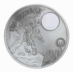 Palau Cumhuriyeti, Mitsel-Efsanevi Yaratıklar Temalı Hatıra Madalyon. Ön Yüz: Dolunayda Uluyan Efsanevi Kurt Adam ve Gorgon Başının Detayı Yer Almaktadır. Arka Yüz: 