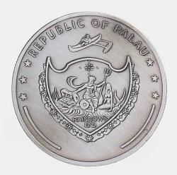 Palau Cumhuriyeti, Mitsel-Efsanevi Yaratıklar Temalı Hatıra Madalyon. Ön Yüz: Dolunayda Uluyan Efsanevi Kurt Adam ve Gorgon Başının Detayı Yer Almaktadır. Arka Yüz: 