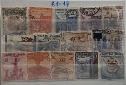 KOLOMBİYA DAMGALI  PUL LOTU KARTELADA NO: K1-17 Güney Amerika eski pullar