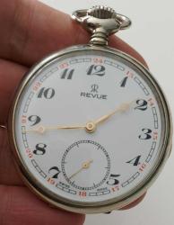 İSVİÇRE REVUE MARKA ORİJİNAL ANTİK KURMALI MUHTEŞEM BAKIMLI BEYAZ KADRAN AKTİF CEP SAATİ AA1EEE1 NADİR
