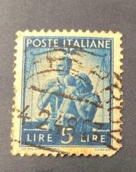 İtalya Pulu - Italy Stamp -  Postadan Geçmiş Pul Filateli - Damgalı - Birleşik Aile ve Terazileri gösteren pul, 5 PARA - YABANCI PULLAR -NOSTALJİK DOĞUM GÜNÜ HEDİYESİ