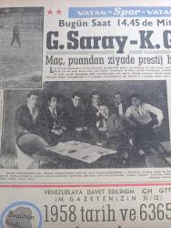 Vatan Gazetesi - Turkish Newspaper - 11 Şubat 1959 - manevi kıymetler cephesi kurulmalıdır Yazan Ahmet Emin Yalman Başmakale - CHP mebus maaşına zam teklifini reddediyor - Başbakan Adnan Menderes ve Fatin Rüştü Zorlu Dolder otelinde fotoğraf - Kıbrıs'ın Yunanistan ile birleşmesi önlenecek - Danıştay teşkilatı değişiyor - CHP Ankara Milletvekili Avni Doğan'ın resim sergisi fotoğraf - taş devri çizen Mıstık - Taksim bahçesinin yarısı satılıyor - Mustafa Kemal derneği Kıbrıs'ta şube açacak - Orhan Kemal'in bir büyük hikayesi küçücük Yazı Dizisi - fikir ve sanat yazan Şakir Sırmalı - Akkoyunlu Karakoyunlu yazan Emil Galip Sandalcı - bir köpeğin kalbi başka bir hayvana başarıyla takıldı - hadiseler hatıralar yazan Enis Tahsin Til - bugün saat 14.45'te mithatpaşa'da Galatasaray Karagümrük maçı - hasılat meselesi bugün belli oluyor - Fenerbahçe Yarın kampa giriyor fotoğraf - Beşiktaş çalıştı fotoğraf - şampiyonluklar yazan Şevket Soley - İstanbul Ankara Radyosu Programı - burç falınız