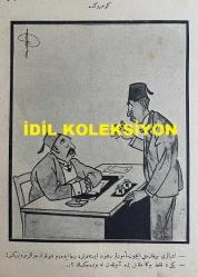 Osmanlıca Akbaba Mizah Dergisi-Gazetesi, Orijinal Dönem Basım, (Ottoman Magazine-Newspaper) - 30 Haziran 1924 - Sayı: 164 - Rumi: 30 Haziran 1340 - Hicri: 29 Zilkade 1342 - Karikatürist Ramiz Gökçe'nin Çalışması: Üç Aylık Eytam ve Eramil Maaşı 