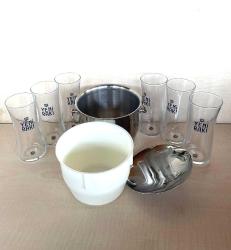 6 ADET İNCE BELLİ 1937 RAKI BARDAĞI 1 ADET ÇELİK BUZ KOVASI ÇİF KATMANLI MAŞALI KAPAKLI KOVA