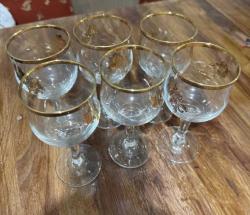 Bohemia Kristal kadehler.El yapımı, çiçekli altın yaldızlı..