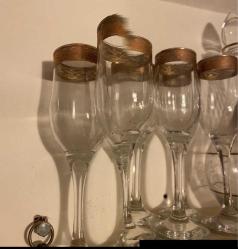 Vintage Varaklı Cam  KARAF  ve  6 adet  Şarap ve Şampanya Kadeh takımı