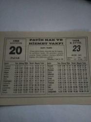 20 Ağustos 1995-Orijinal Takvim Yaprağı-Doğum Günü-Söz,Nişan,Nikâh,Düğün ve Önemli Günler Hediyesi-Fatih Hak ve Hizmet Vakfı-Ayet/Hadis(Müslim,Cum'a:24)-Salat ve Selamın Miktarı-Sözün Özü-Çocuklar İçin Disiplinli TV İzleme Aygıtı