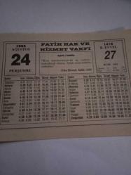 24 Ağustos 1995-Orijinal Takvim Yaprağı-Doğum Günü-Söz,Nişan,Nikâh,Düğün ve Önemli Günler Hediyesi-Fatih Hak ve Hizmet Vakfı-Ayet/Hadis(Ebu Davud,Salat:210)-Yağmur Duası-Balzac-35 Bin Litre Su İçiyoruz