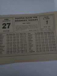 27 Ağustos 1995-Orijinal Takvim Yaprağı-Doğum Günü-Söz,Nişan,Nikâh,Düğün ve Önemli Günler Hediyesi-Fatih Hak ve Hizmet Vakfı-Ayet/Hadis(Buhari,Merda:19)-Siyasi Katılım ve Medya-Atasözü-İki Fiske