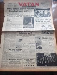 Vatan Gazetesi - Turkish Newspaper - 9 Haziran 1953 - ceza kanununda tadiller yazan Ahmet Emin Yalman Başmakale - eroin kokain morfin ve esrar imalcileri idam edilecek - Kadir gecesi sebebiyle Fatih camii'nde şefaat ya resulallah mahyası fotoğraf - Kore'de esirlerin iadesi için anlaşma Dün imza edildi fotoğraf - hac işleri dairesi kurulması isteniyor - NATO Kuvvetleri başkomutanı General Ridgway dün Ankara'ya veda ziyareti için geldi - İtalya seçimlerinde De Gasperi başta - Beşiktaş Danimarka karmasını 5-4 yendi - Amerikan kız koleji'nde karne töreni fotoğraf - kadınlar tekkesi yazan Refik Halit Karay Yazı Dizisi - Hakkı Yaratan isimli Türk mucidi türbinli otomobil imal etti - Atina'da büyük genel grev yapılıyor - İstanbul kapılarında fethin büyük tarihi romanı yazan Feridun Fazıl Tülbentçi Yazı Dizisi - çocuklar sizin köşeniz - Atlas sinemasında ters yüz ve yanlış yanlış üstüne piyesi - Belgrad Ankara Maçı fotoğraf - Cenevre'de kadınlara oy hakkı tanınmadı - Singer saatleri