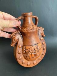 ÇANAKKALE ÇİFT AT BAŞLI SERAMİK MATARA TRUVA ATI NADİR ESER