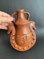 ÇANAKKALE ÇİFT AT BAŞLI SERAMİK MATARA TRUVA ATI NADİR ESER