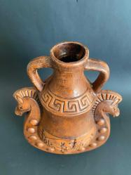 ÇANAKKALE ÇİFT AT BAŞLI SERAMİK MATARA TRUVA ATI NADİR ESER