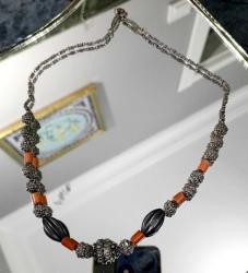 OSMANLI MERCAN TAŞLI GÜMÜŞ KOLYE