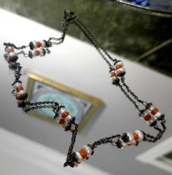 OSMANLI İNCİ VE MERCAN TAŞLI GÜMÜŞ KOLYE