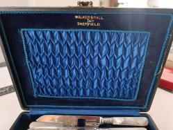 Antika Victorian  1906 Walker and Hall Sheffield İngiltere Sedef Saplı Bıçak ve Çatal Takımı Orjinal Kutusunda